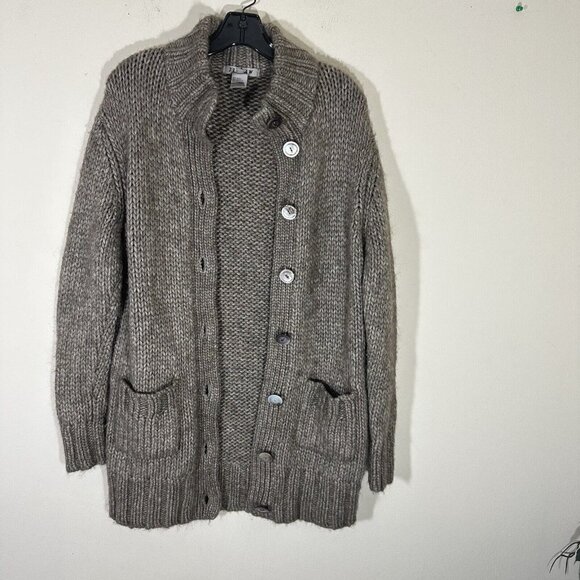 Jigsaw Womens Cardigan Chunky Knit Alpaca Wool Cozy Pockets Button Front Sz M/L - Picture 1 of 6